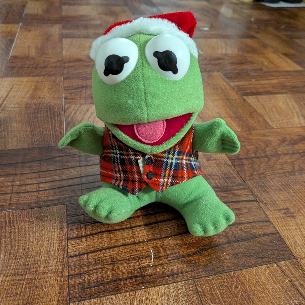 Vintage 80s 1987 Kermit The Frog Henson Muppets Christmas Plush Stuffed Animal